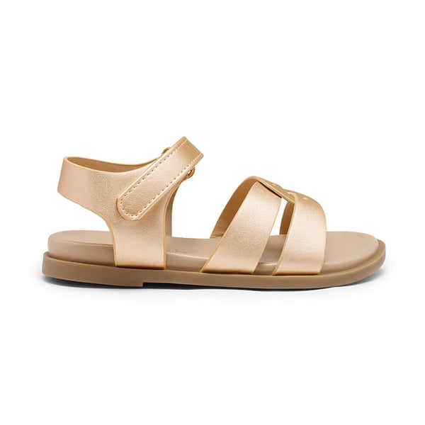 Girls Ankle Strap Strappy Flat Sandals - GOLD PU - 5
